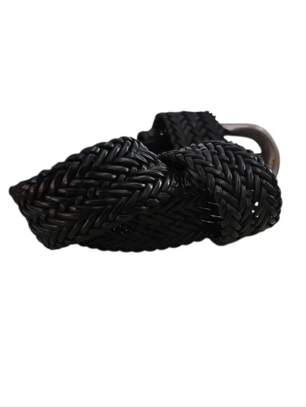 Dockers Braided Leather Belt Women M Black Woven Full Grain Brass Buckle